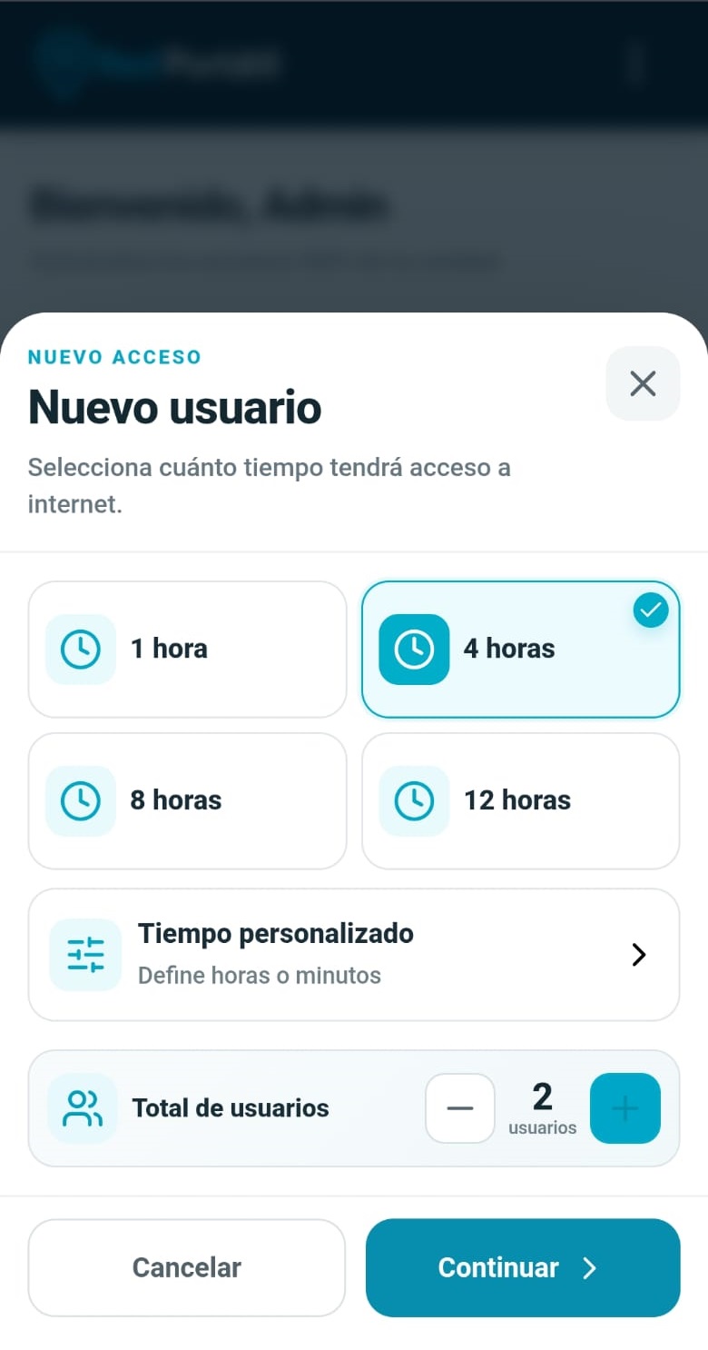 Define el acceso: pantalla real de RedPortátil